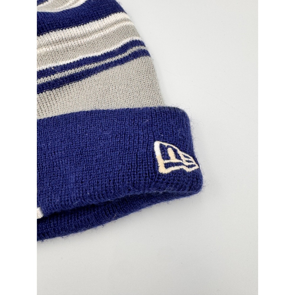 Los Angeles LA Dodgers New Era Knit Pom Beanie Hat Blue Gray Stripe One Size - Picture 4 of 6